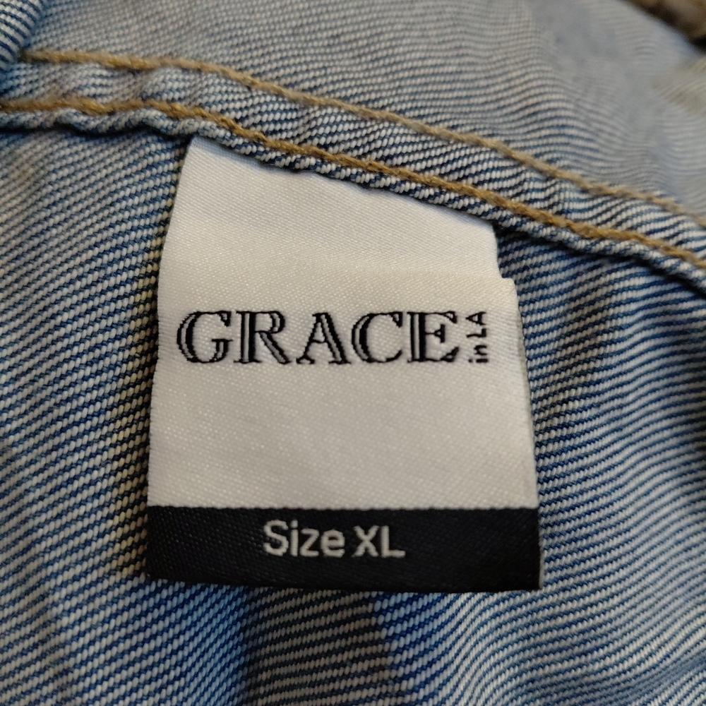 Grace in LA Light Blue Denim Vest Sz XL - Picture 9 of 10